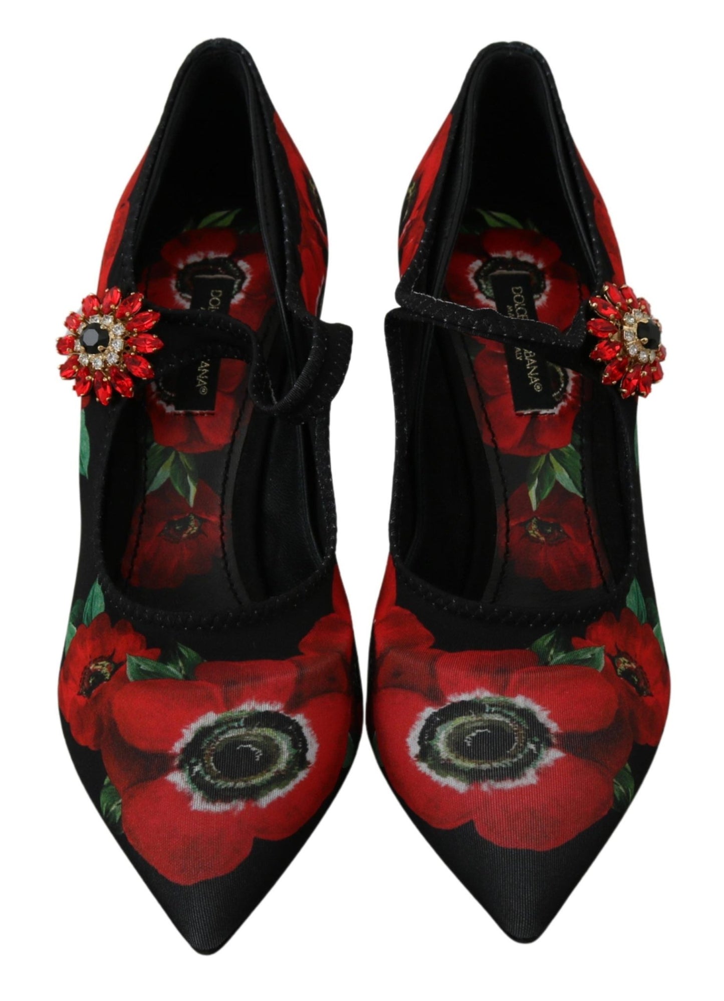 Dolce & Gabbana Black Red Floral Mary Janes Pumps Shoes - SMARTMARTNZ