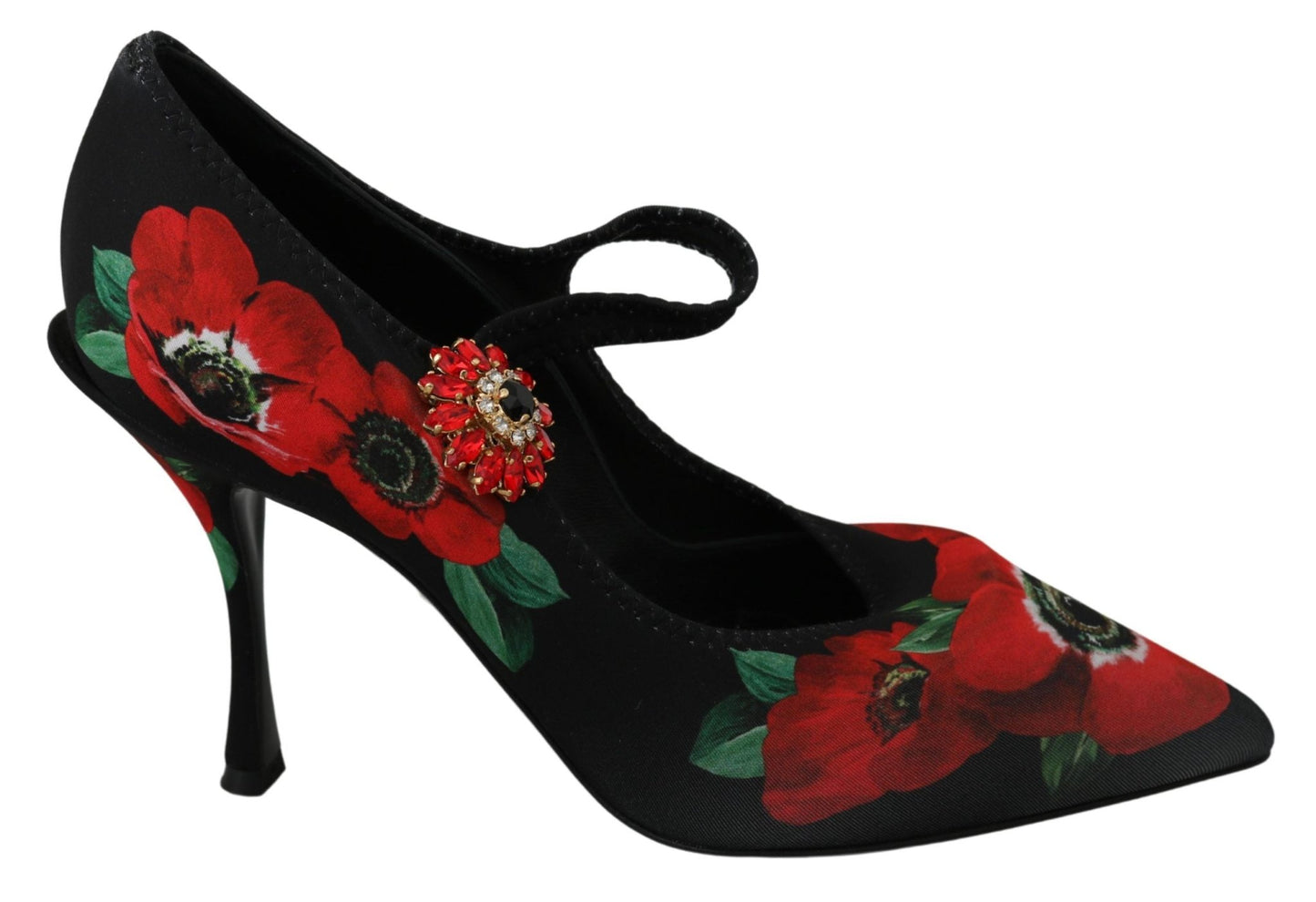 Dolce & Gabbana Black Red Floral Mary Janes Pumps Shoes - SMARTMARTNZ
