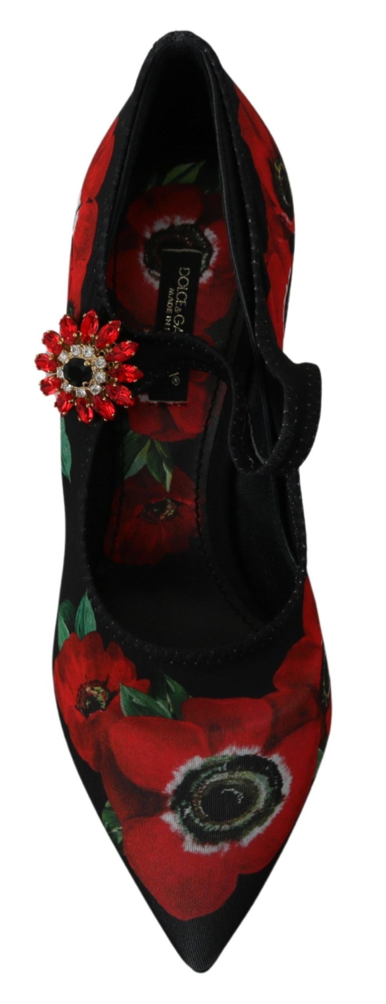 Dolce & Gabbana Black Red Floral Mary Janes Pumps Shoes - SMARTMARTNZ