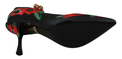 Dolce & Gabbana Black Red Floral Mary Janes Pumps Shoes - SMARTMARTNZ