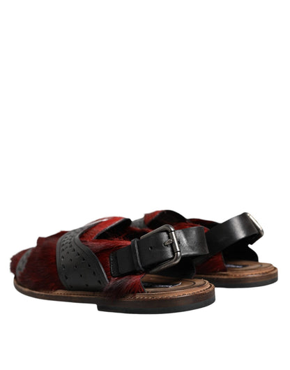 Dolce & Gabbana Black Red Gazelle Hair Leather Sandals Shoes - SMARTMARTNZ