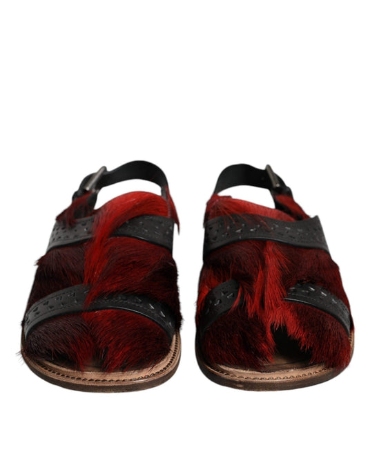 Dolce & Gabbana Black Red Gazelle Hair Leather Sandals Shoes - SMARTMARTNZ