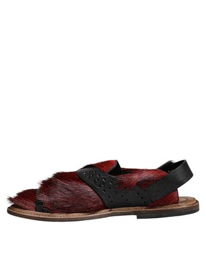 Dolce & Gabbana Black Red Gazelle Hair Leather Sandals Shoes - SMARTMARTNZ