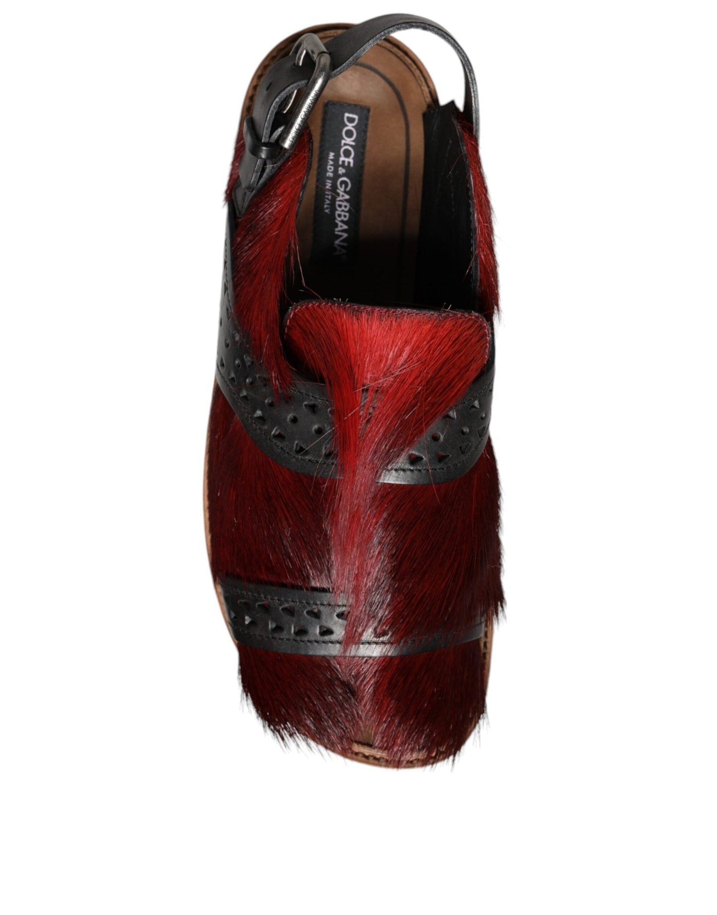 Dolce & Gabbana Black Red Gazelle Hair Leather Sandals Shoes - SMARTMARTNZ