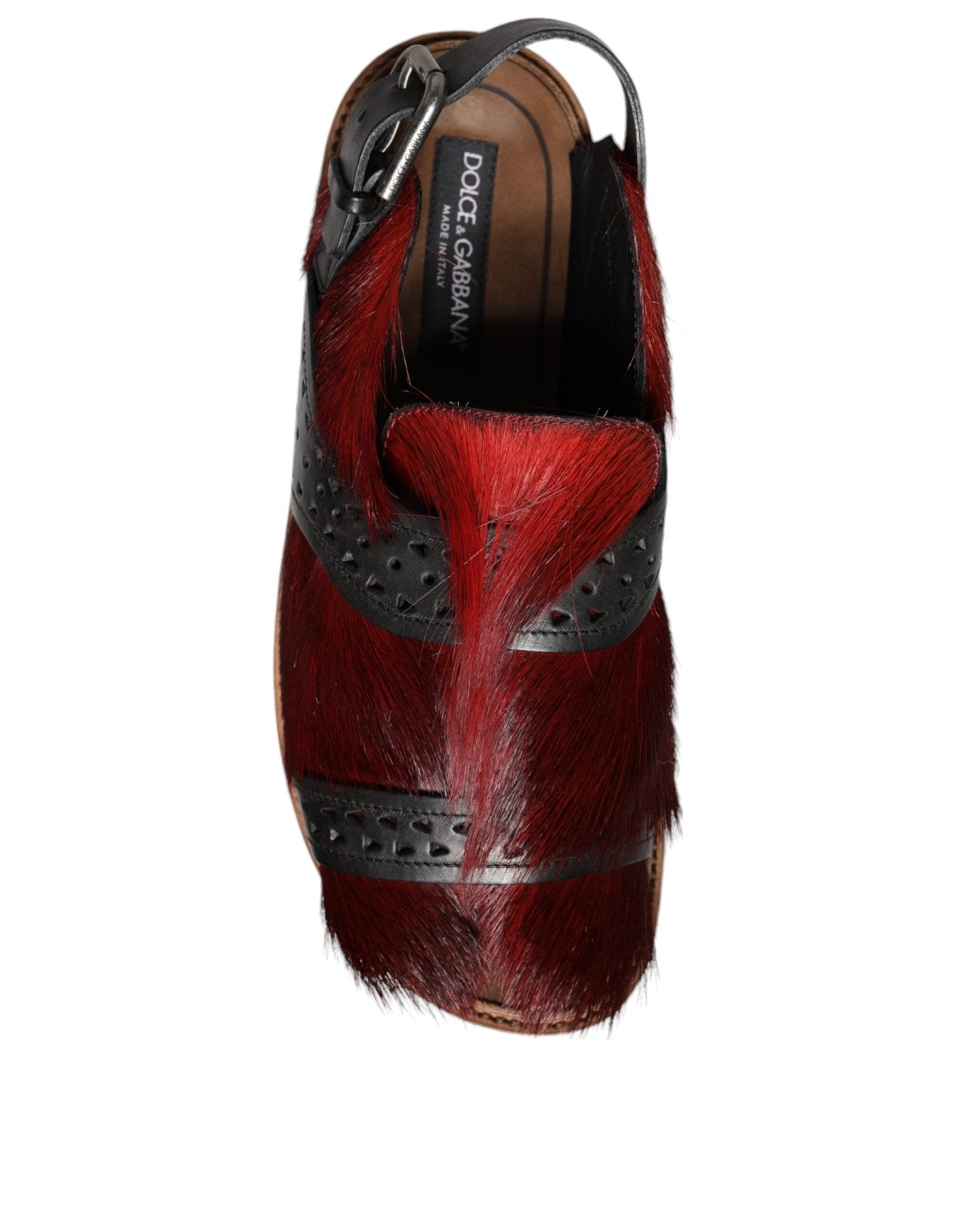 Dolce & Gabbana Black Red Gazelle Hair Leather Sandals Shoes - SMARTMARTNZ