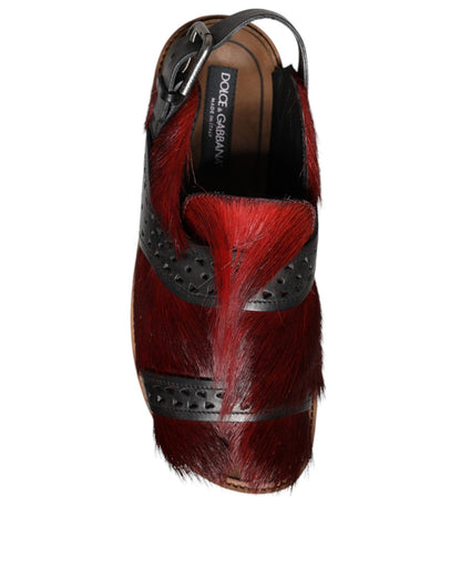 Dolce & Gabbana Black Red Gazelle Hair Leather Sandals Shoes - SMARTMARTNZ