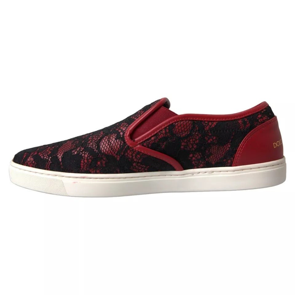 Dolce & Gabbana Black Red Lace Slip On Low Top Sneakers Shoes - SMARTMARTNZ