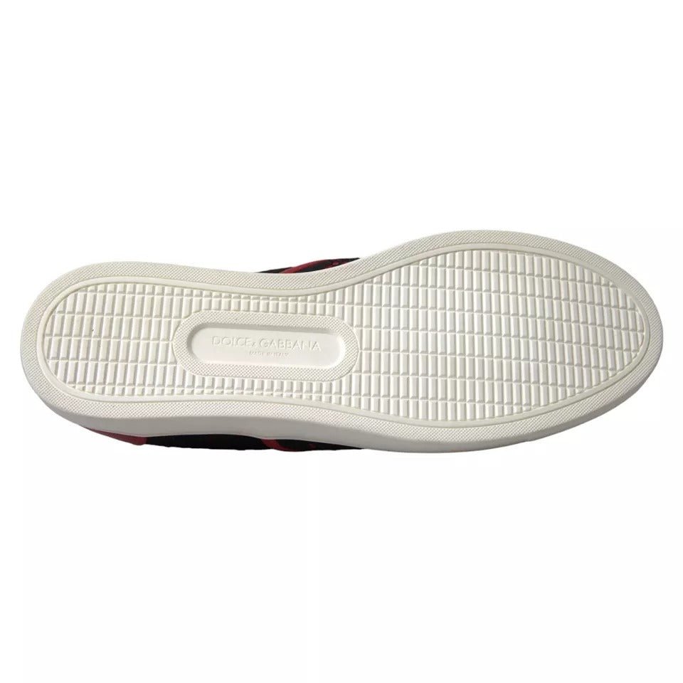 Dolce & Gabbana Black Red Lace Slip On Low Top Sneakers Shoes - SMARTMARTNZ