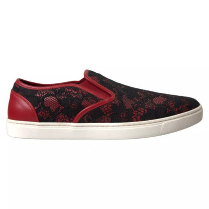 Dolce & Gabbana Black Red Lace Slip On Low Top Sneakers Shoes - SMARTMARTNZ