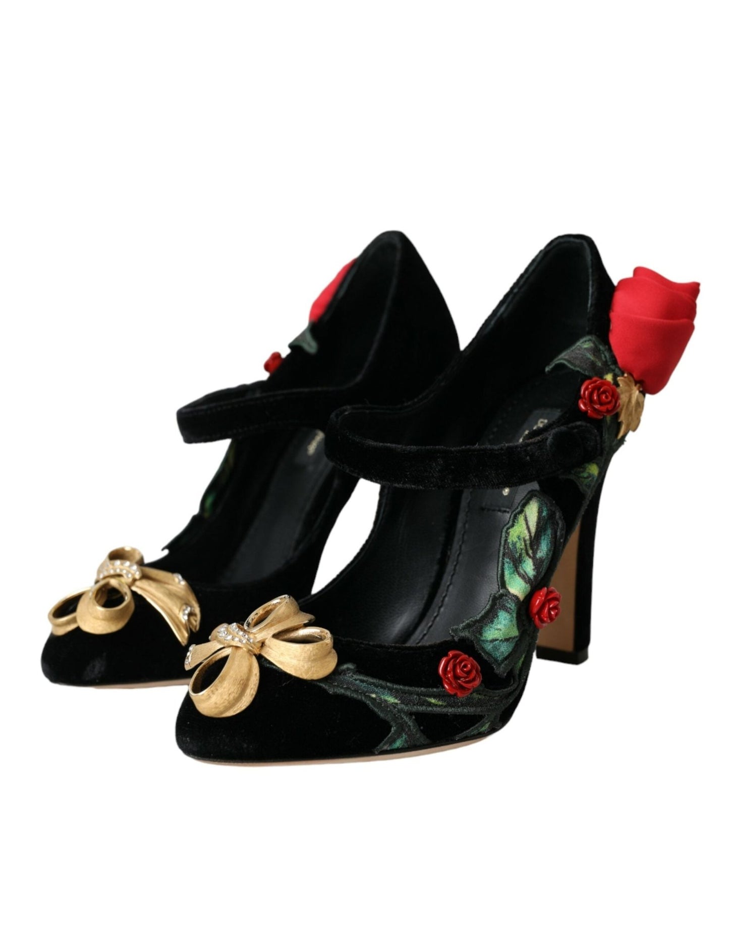 Dolce & Gabbana Black Roses Crystal Brooch Mary Jane Shoes - SMARTMARTNZ