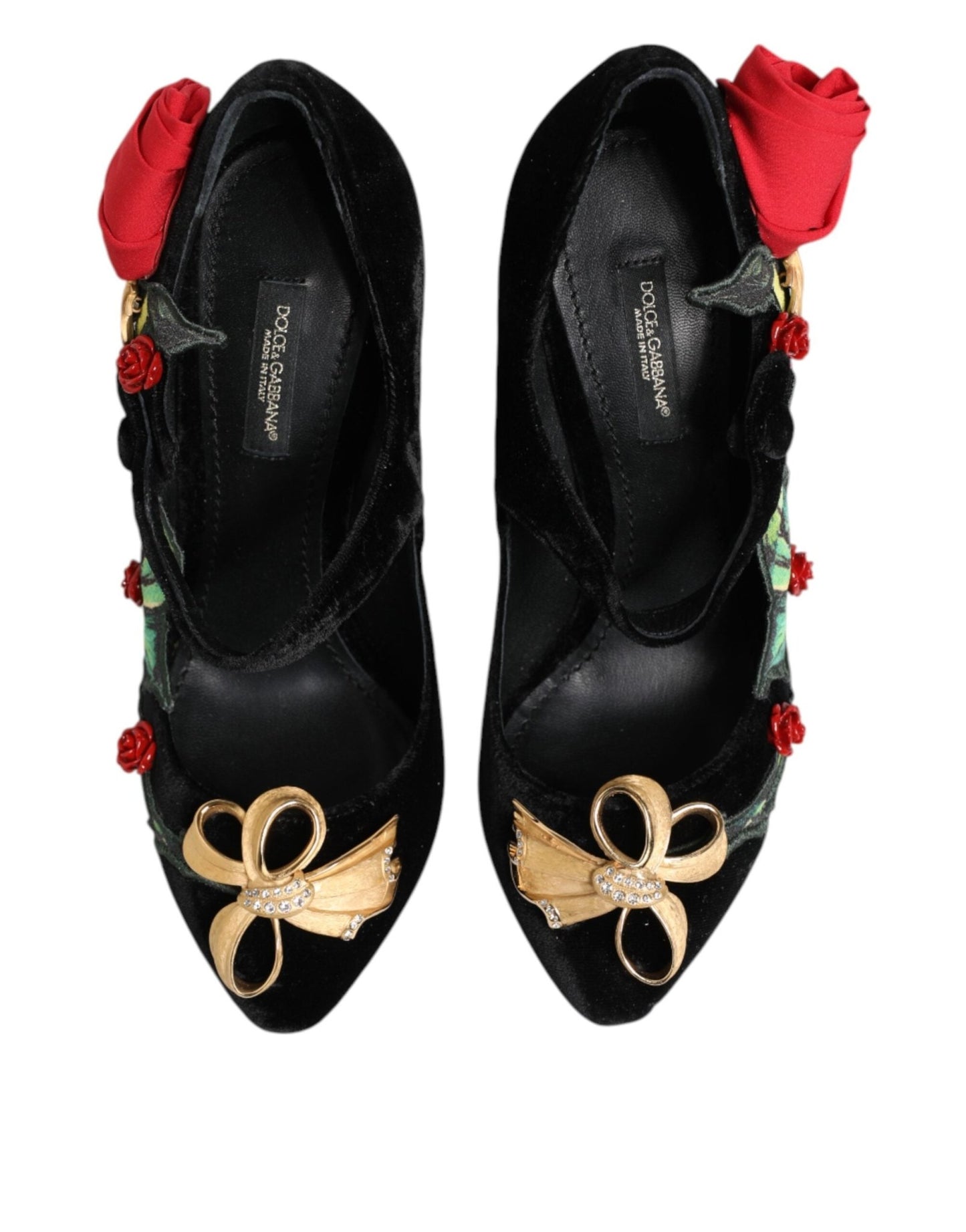Dolce & Gabbana Black Roses Crystal Brooch Mary Jane Shoes - SMARTMARTNZ