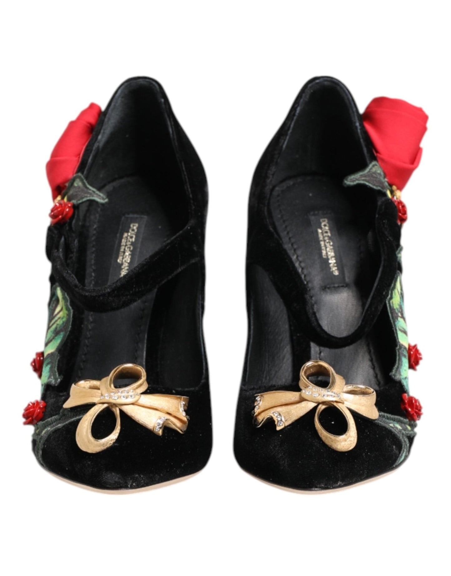 Dolce & Gabbana Black Roses Crystal Brooch Mary Jane Shoes - SMARTMARTNZ
