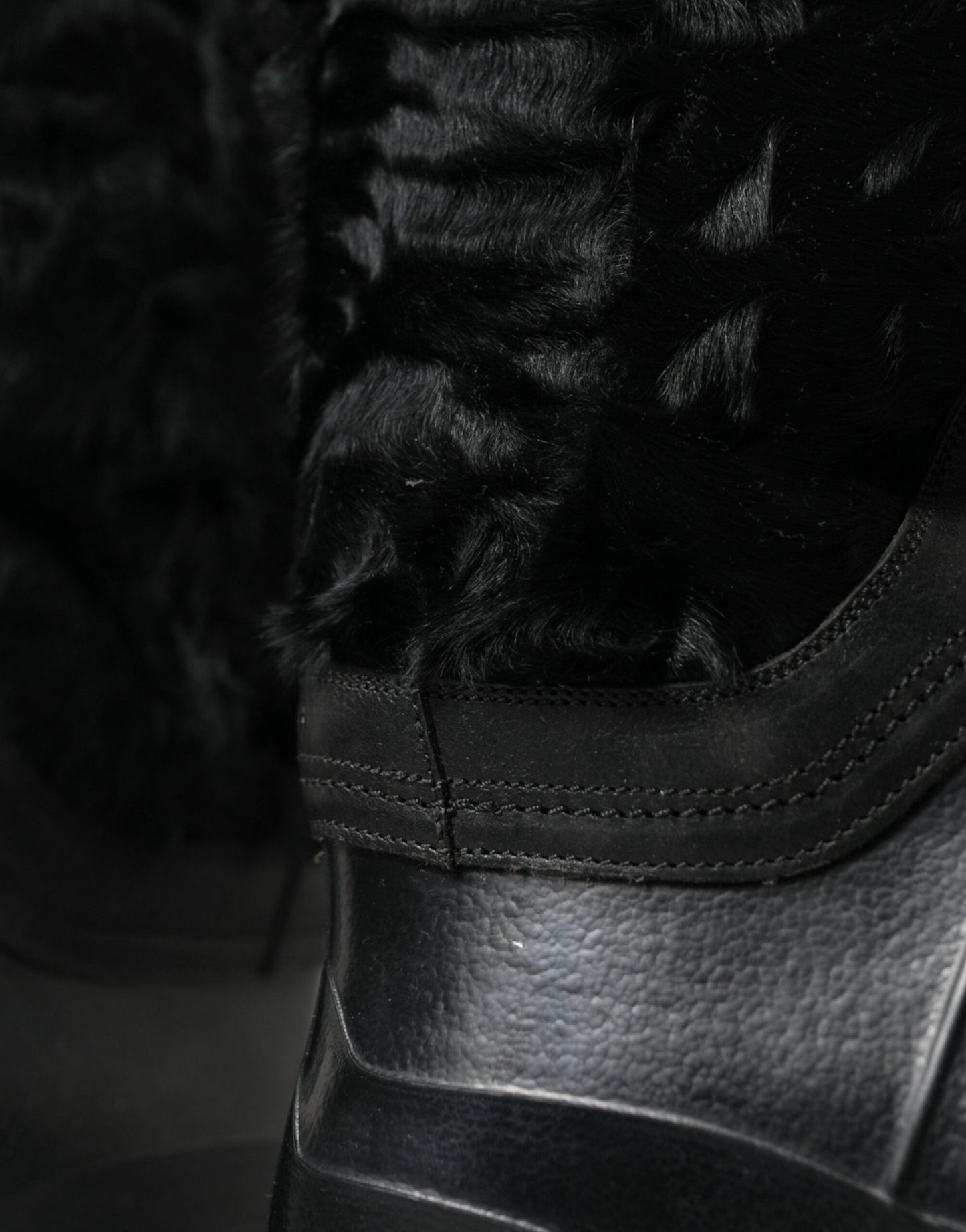 Dolce & Gabbana Black Rubber Lace Up Shearling Rain Boots Shoes - SMARTMARTNZ