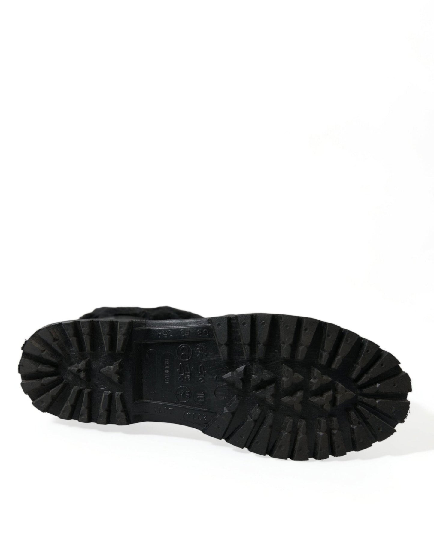 Dolce & Gabbana Black Rubber Lace Up Shearling Rain Boots Shoes - SMARTMARTNZ
