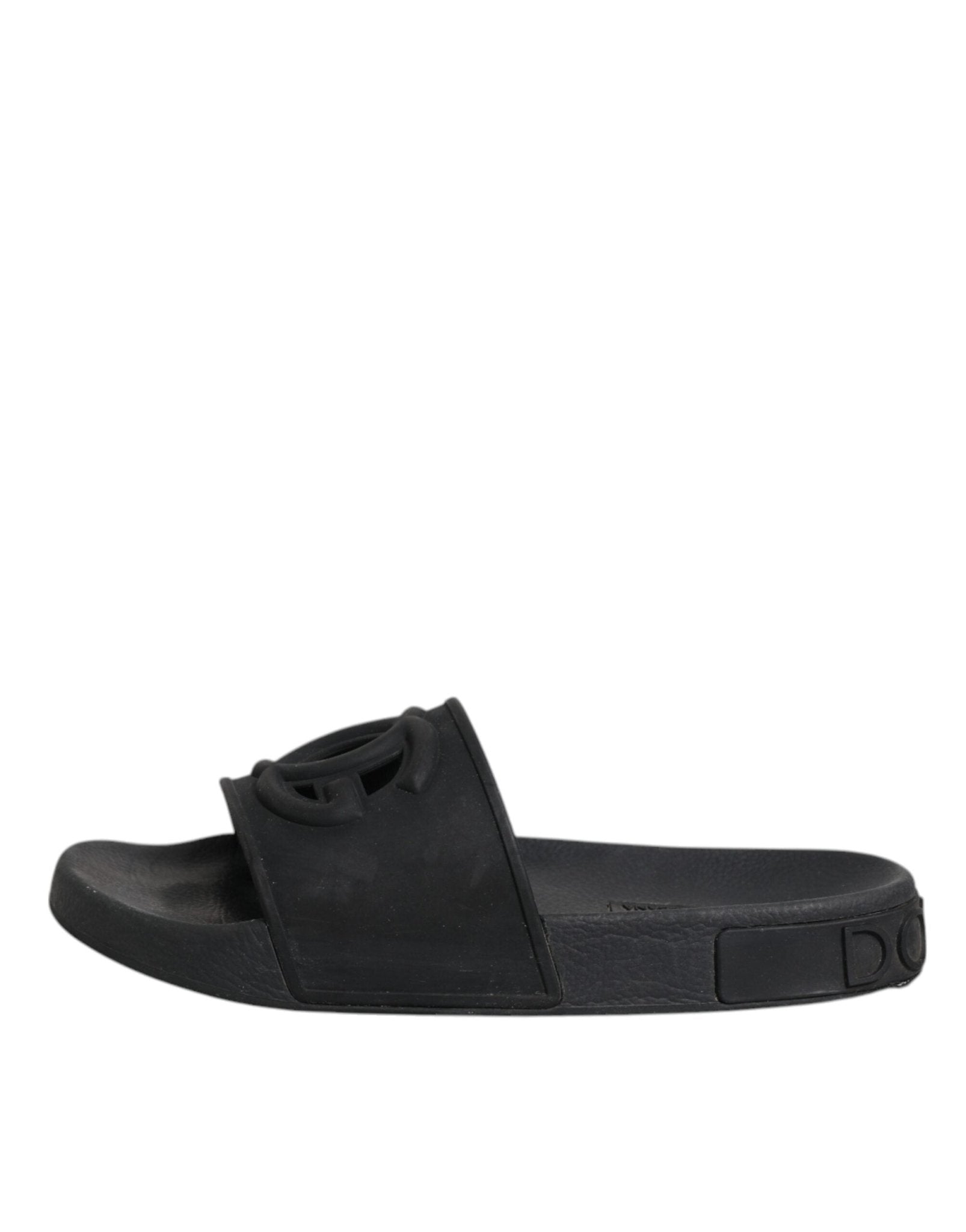 Dolce & Gabbana Black Rubber Slides Sandals Beachwear Shoes - SMARTMARTNZ