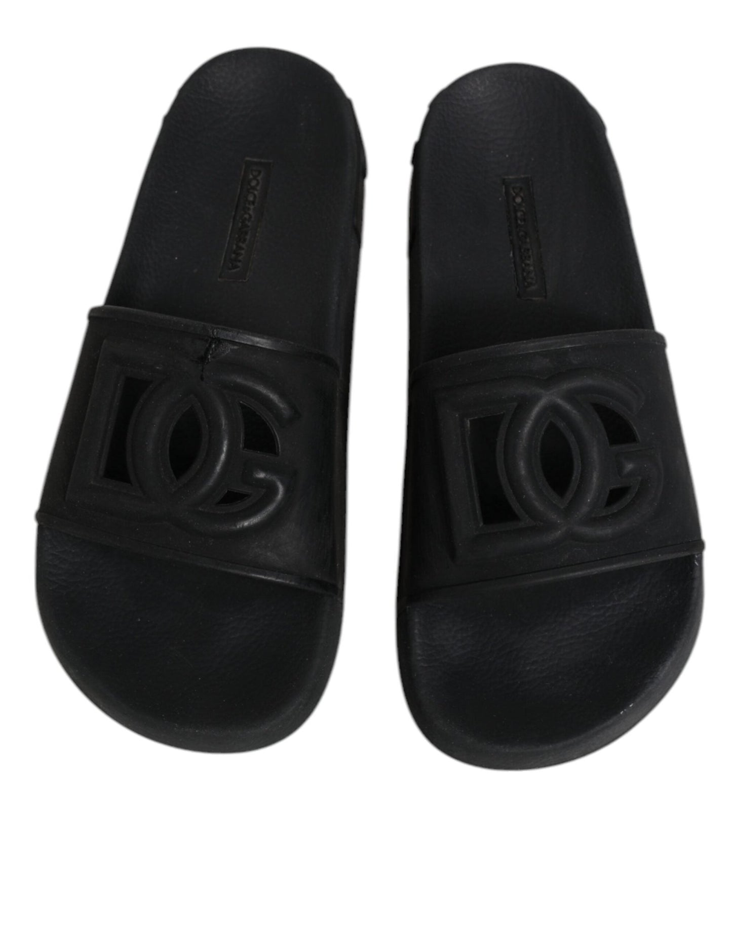 Dolce & Gabbana Black Rubber Slides Sandals Beachwear Shoes - SMARTMARTNZ