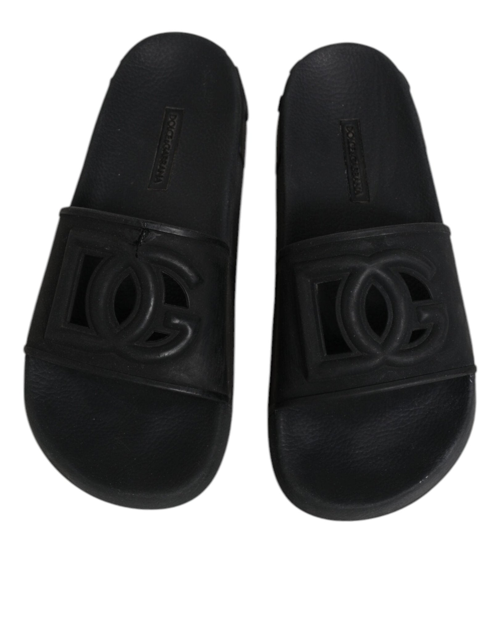 Dolce & Gabbana Black Rubber Slides Sandals Beachwear Shoes - SMARTMARTNZ
