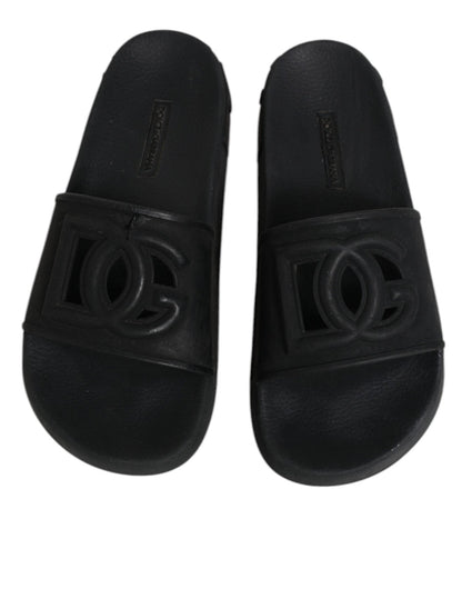 Dolce & Gabbana Black Rubber Slides Sandals Beachwear Shoes - SMARTMARTNZ