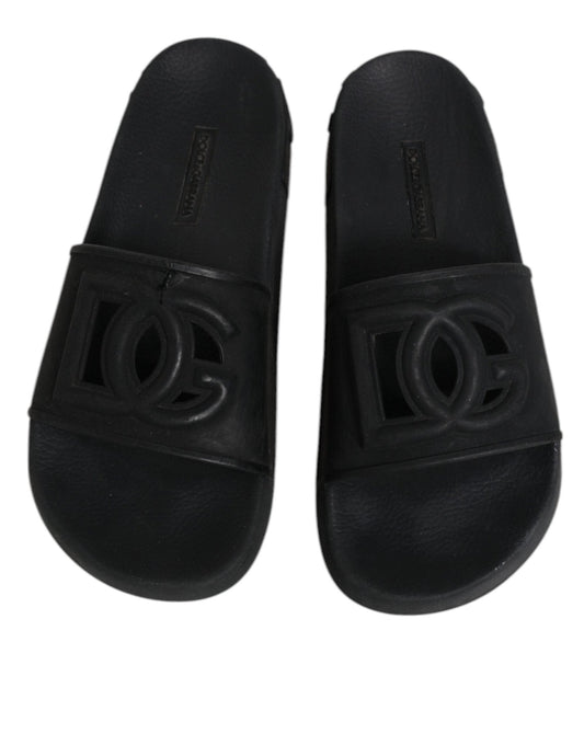 Dolce & Gabbana Black Rubber Slides Sandals Beachwear Shoes - SMARTMARTNZ
