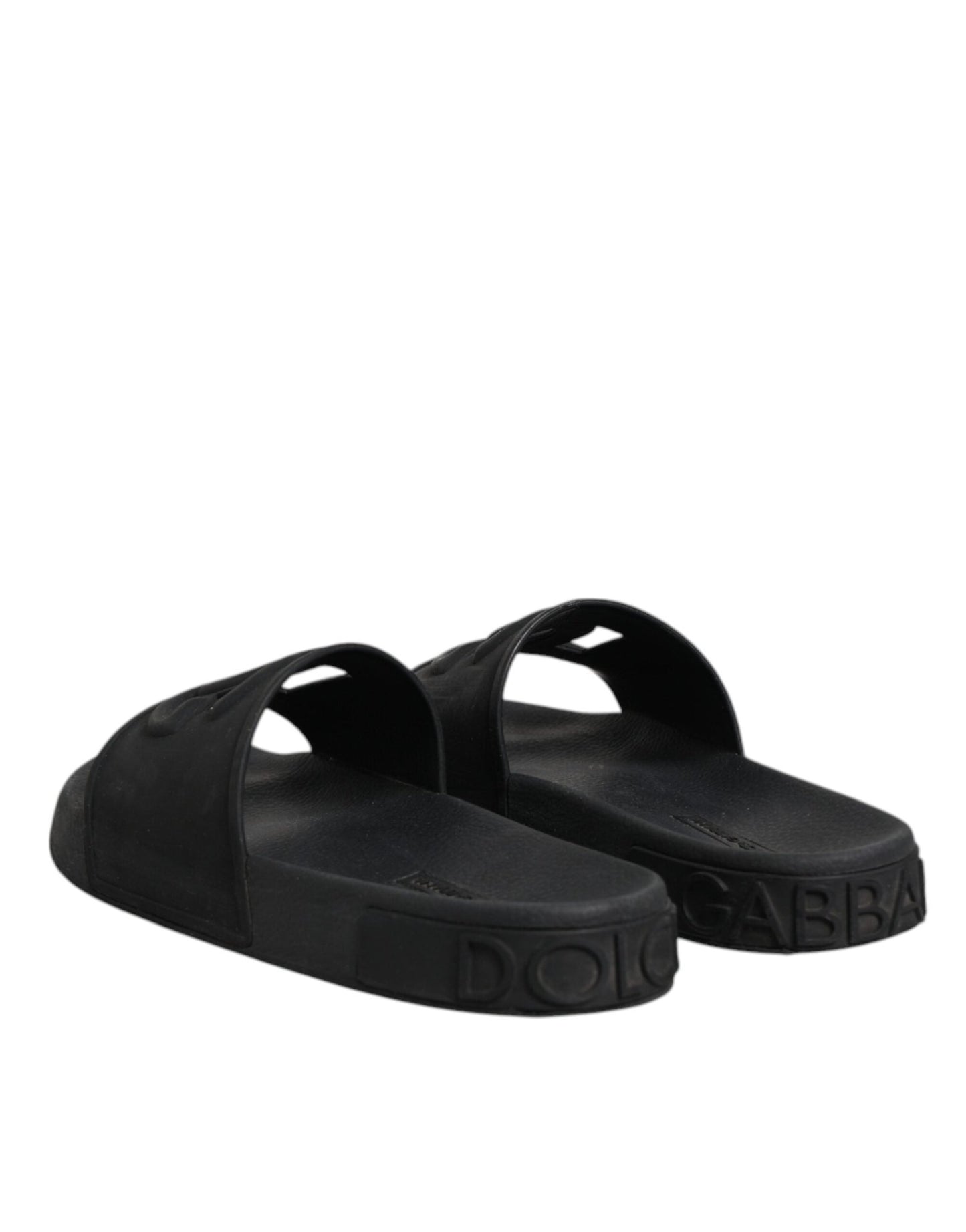 Dolce & Gabbana Black Rubber Slides Sandals Beachwear Shoes - SMARTMARTNZ