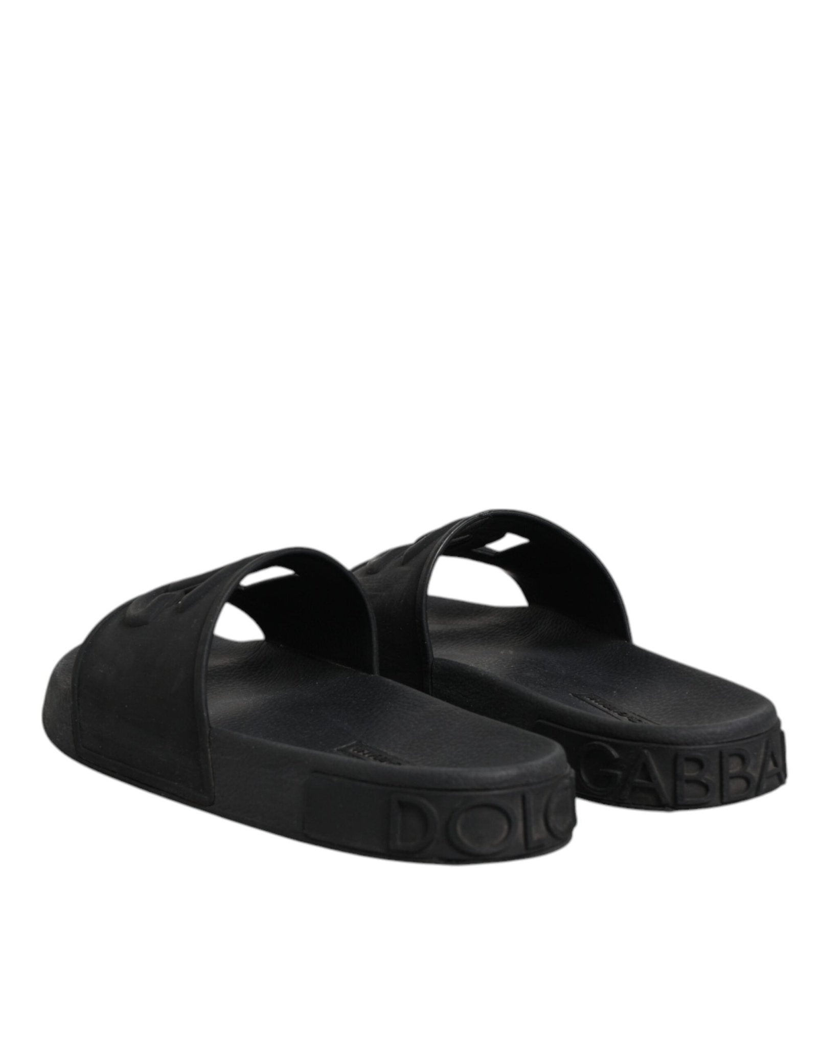 Dolce & Gabbana Black Rubber Slides Sandals Beachwear Shoes - SMARTMARTNZ