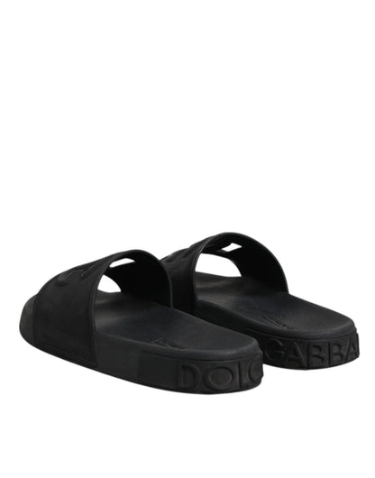 Dolce & Gabbana Black Rubber Slides Sandals Beachwear Shoes - SMARTMARTNZ