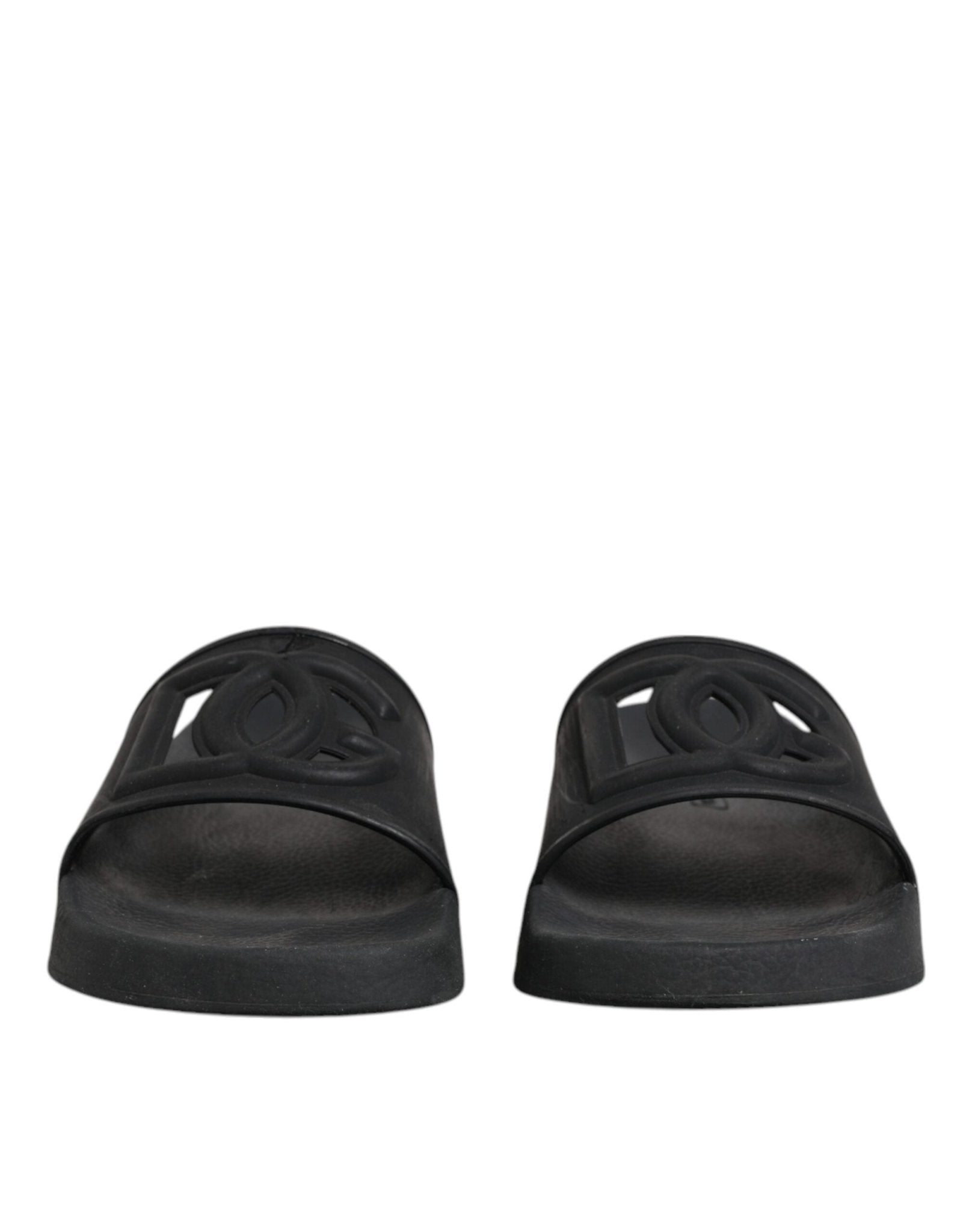 Dolce & Gabbana Black Rubber Slides Sandals Beachwear Shoes - SMARTMARTNZ