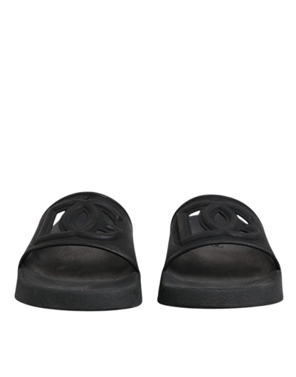 Dolce & Gabbana Black Rubber Slides Sandals Beachwear Shoes - SMARTMARTNZ