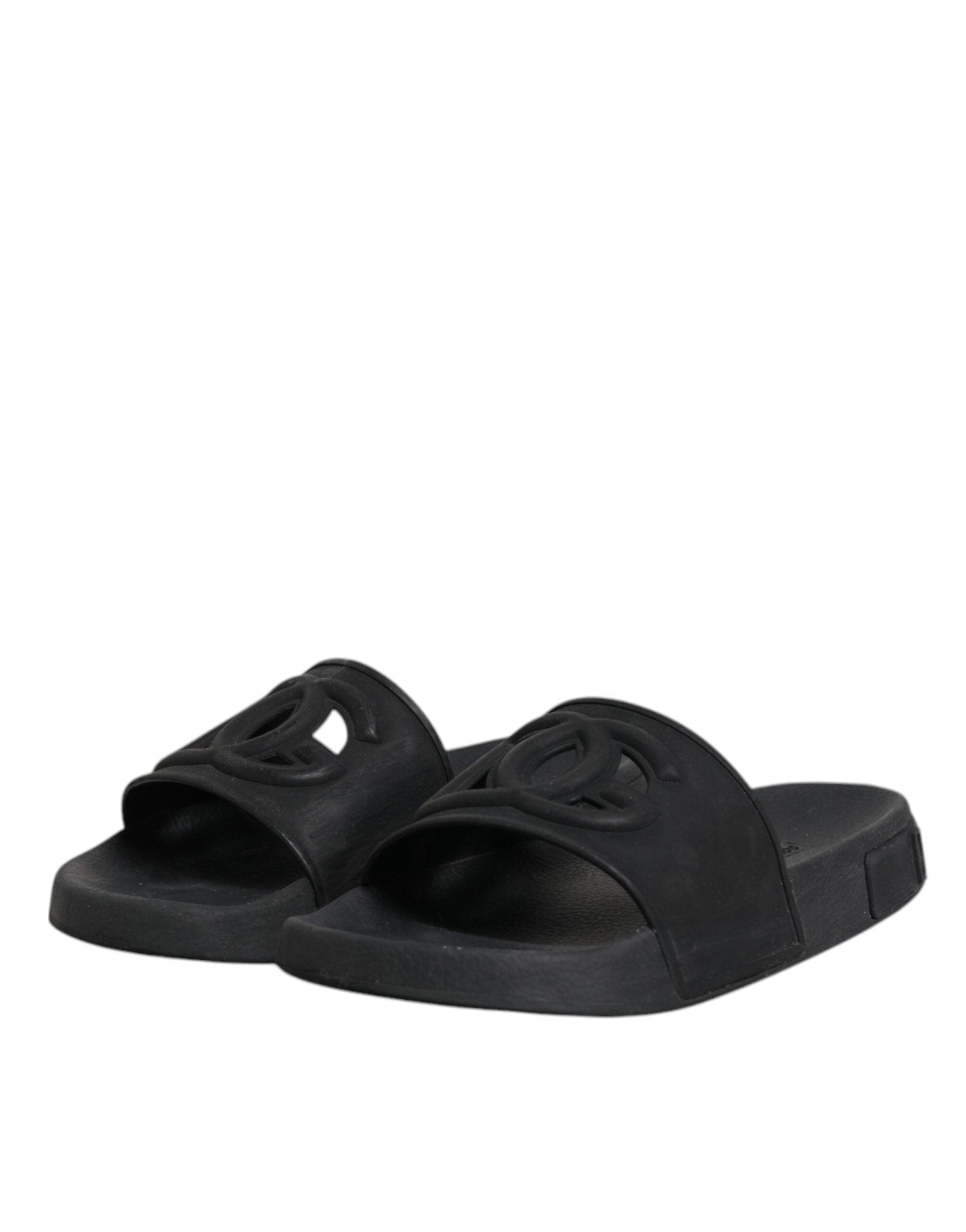 Dolce & Gabbana Black Rubber Slides Sandals Beachwear Shoes - SMARTMARTNZ