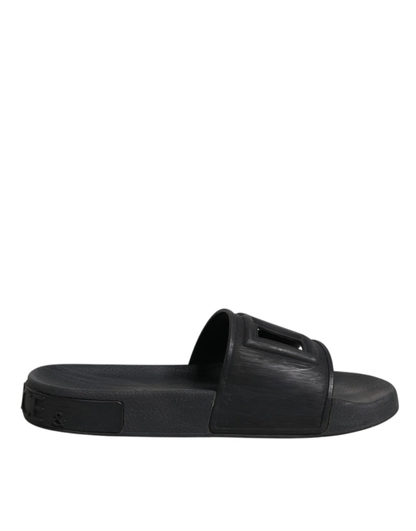 Dolce & Gabbana Black Rubber Slides Sandals Beachwear Shoes - SMARTMARTNZ