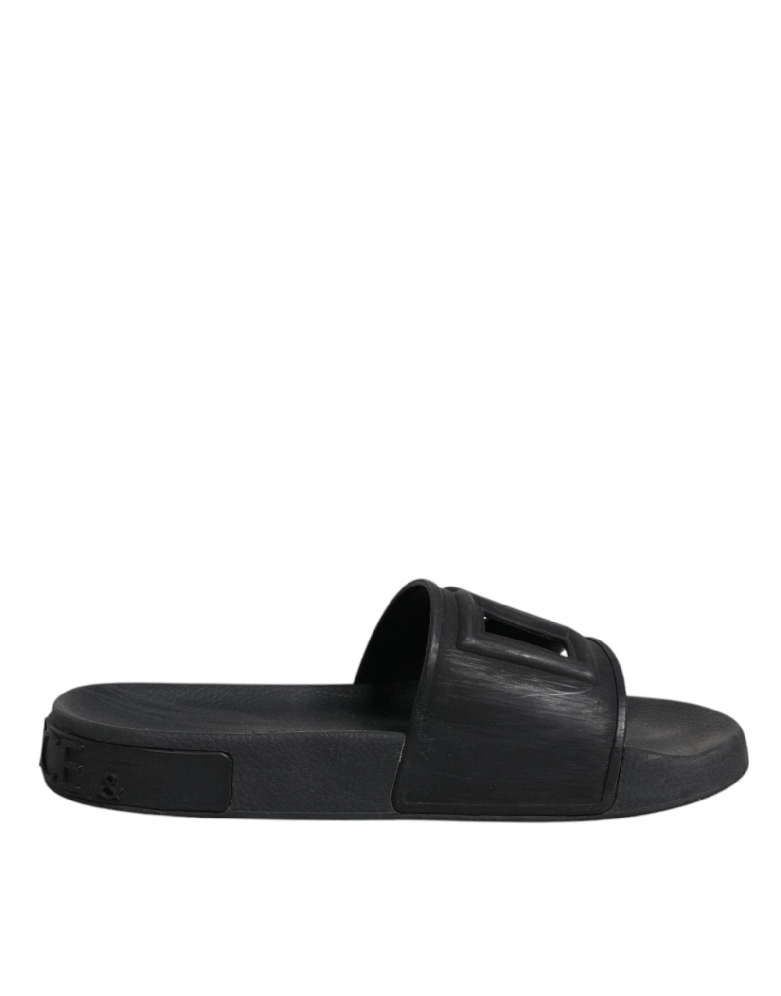 Dolce & Gabbana Black Rubber Slides Sandals Beachwear Shoes - SMARTMARTNZ