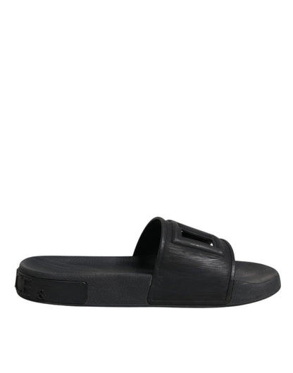 Dolce & Gabbana Black Rubber Slides Sandals Beachwear Shoes - SMARTMARTNZ