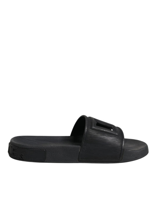 Dolce & Gabbana Black Rubber Slides Sandals Beachwear Shoes - SMARTMARTNZ