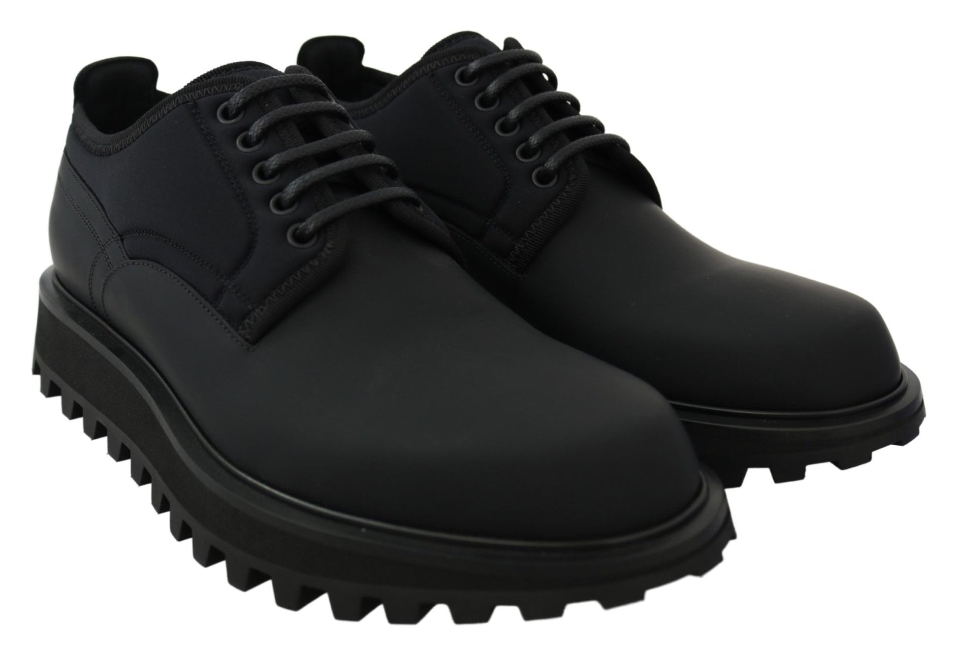 Dolce & Gabbana Black Rubberized Calfskin Chunky Derby Vulcano Shoes - SMARTMARTNZ