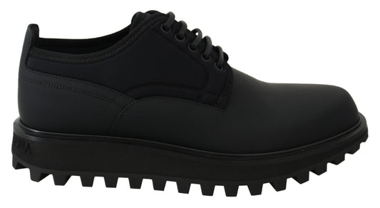 Dolce & Gabbana Black Rubberized Calfskin Chunky Derby Vulcano Shoes - SMARTMARTNZ