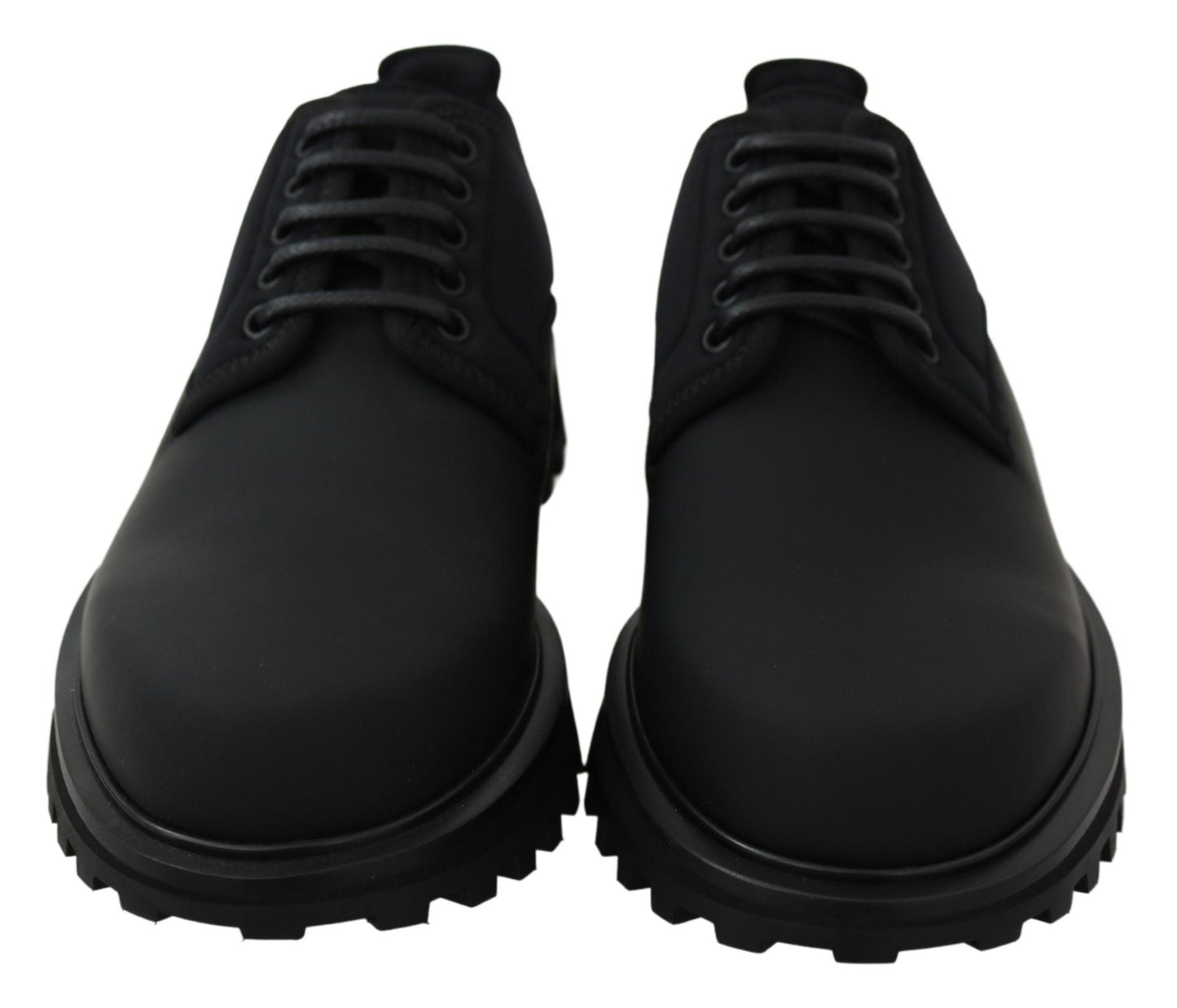 Dolce & Gabbana Black Rubberized Calfskin Chunky Derby Vulcano Shoes - SMARTMARTNZ