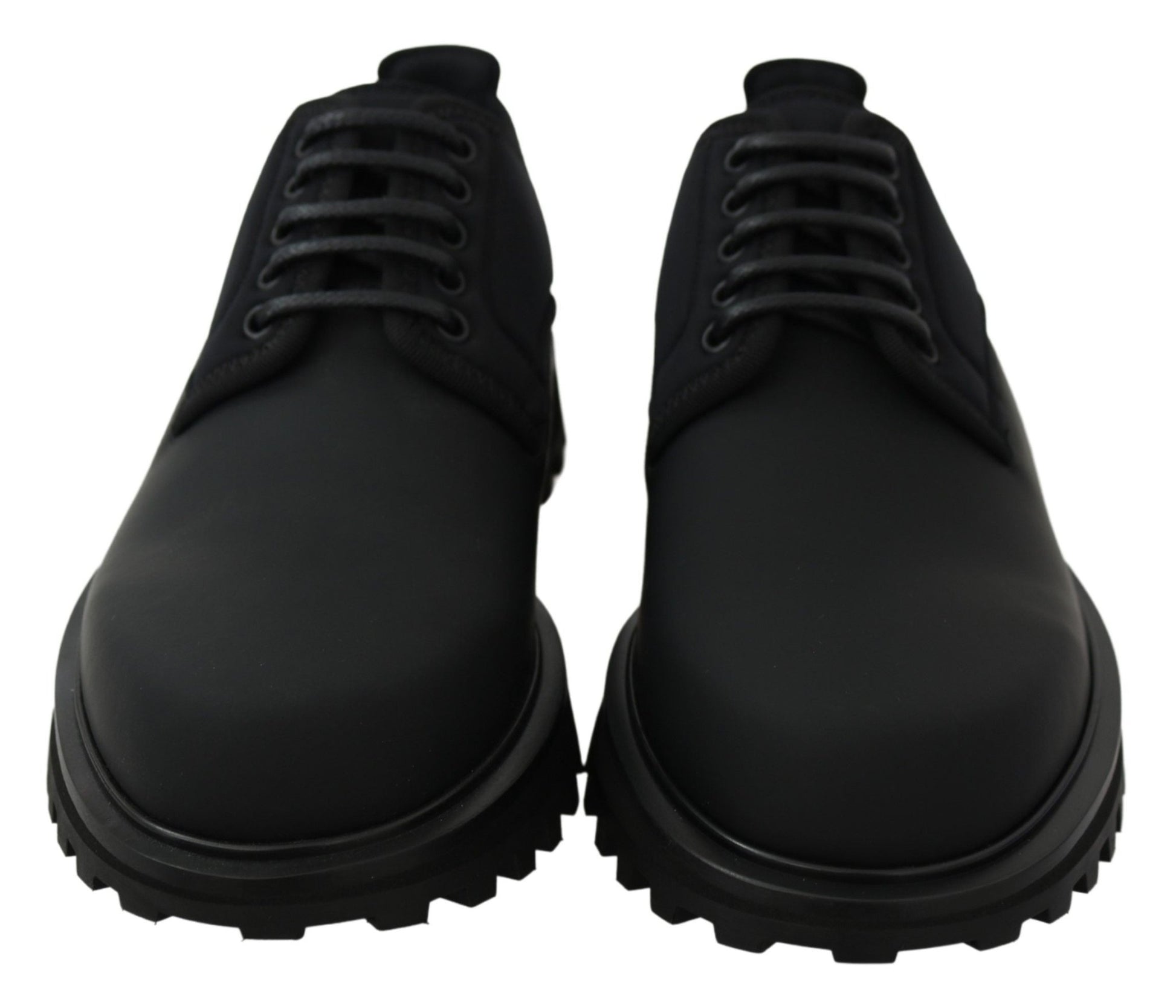 Dolce & Gabbana Black Rubberized Calfskin Chunky Derby Vulcano Shoes - SMARTMARTNZ