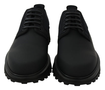 Dolce & Gabbana Black Rubberized Calfskin Chunky Derby Vulcano Shoes - SMARTMARTNZ