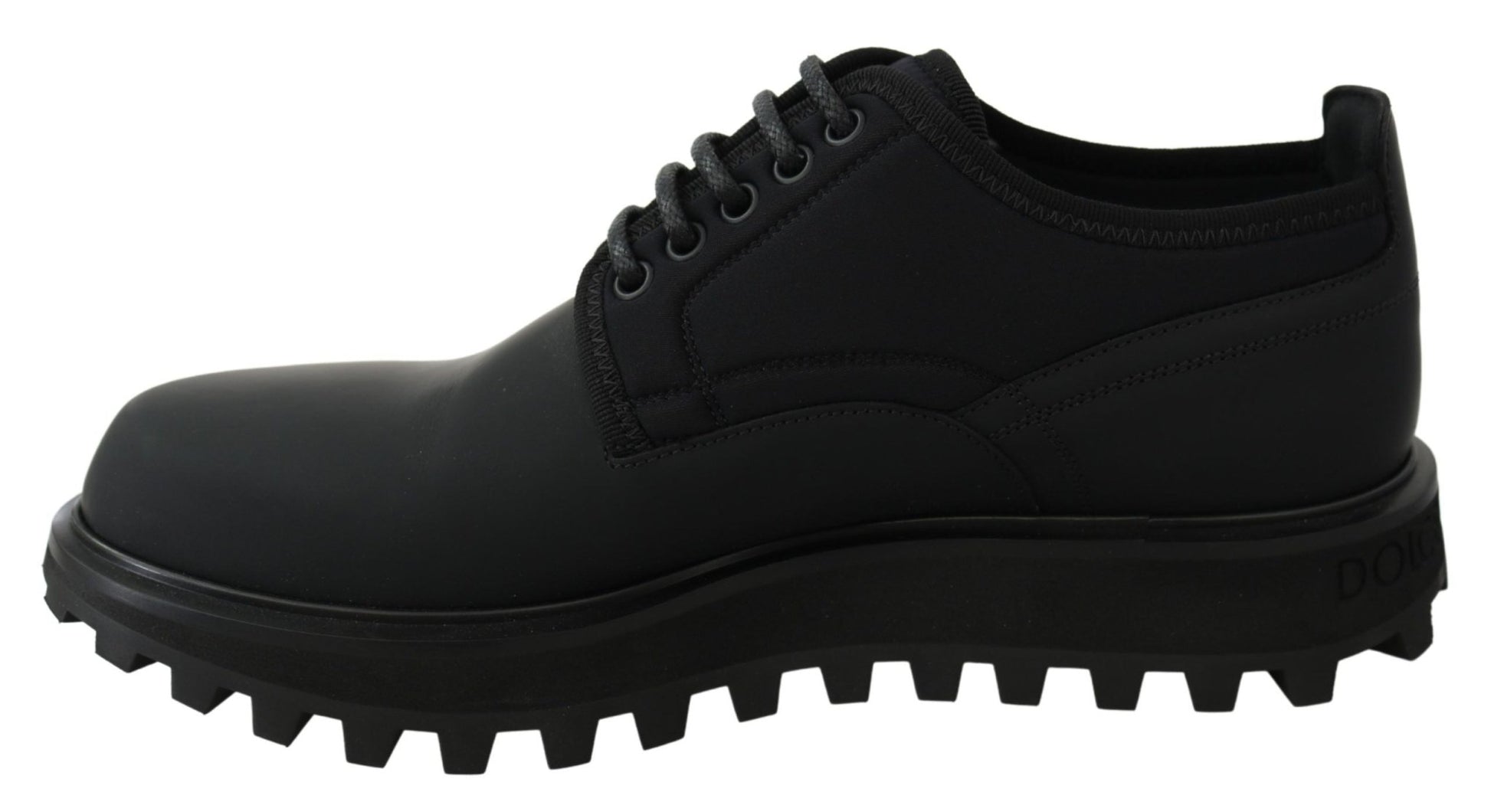 Dolce & Gabbana Black Rubberized Calfskin Chunky Derby Vulcano Shoes - SMARTMARTNZ