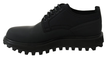 Dolce & Gabbana Black Rubberized Calfskin Chunky Derby Vulcano Shoes - SMARTMARTNZ
