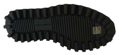 Dolce & Gabbana Black Rubberized Calfskin Chunky Derby Vulcano Shoes - SMARTMARTNZ