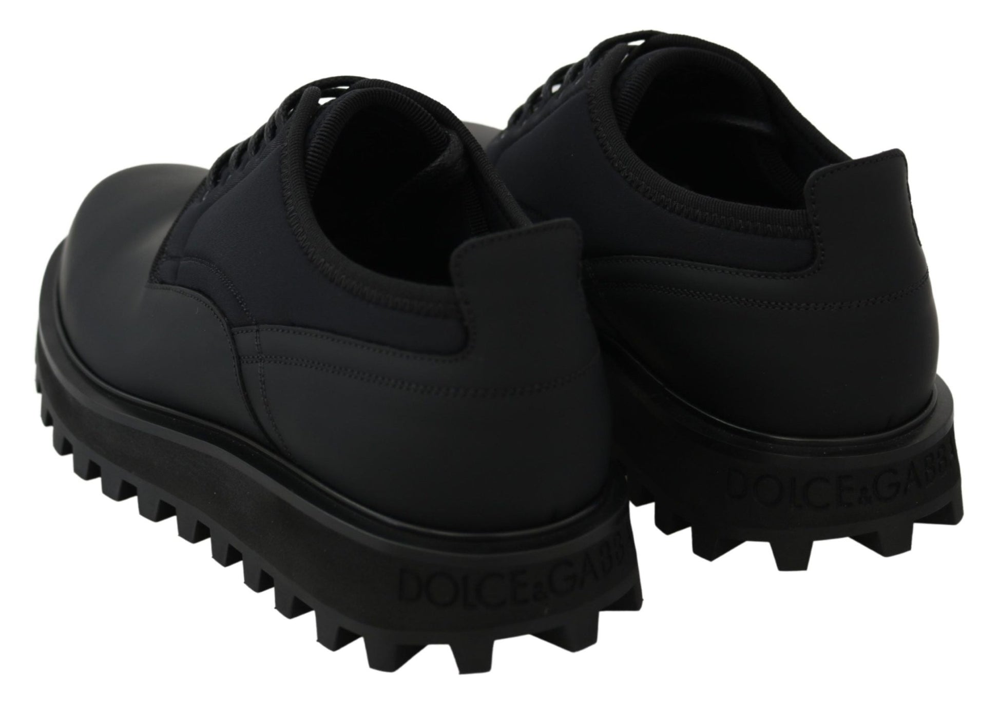 Dolce & Gabbana Black Rubberized Calfskin Chunky Derby Vulcano Shoes - SMARTMARTNZ