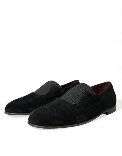 Dolce & Gabbana Black RUNWAY Velour AMALFI Loafers Shoes - SMARTMARTNZ