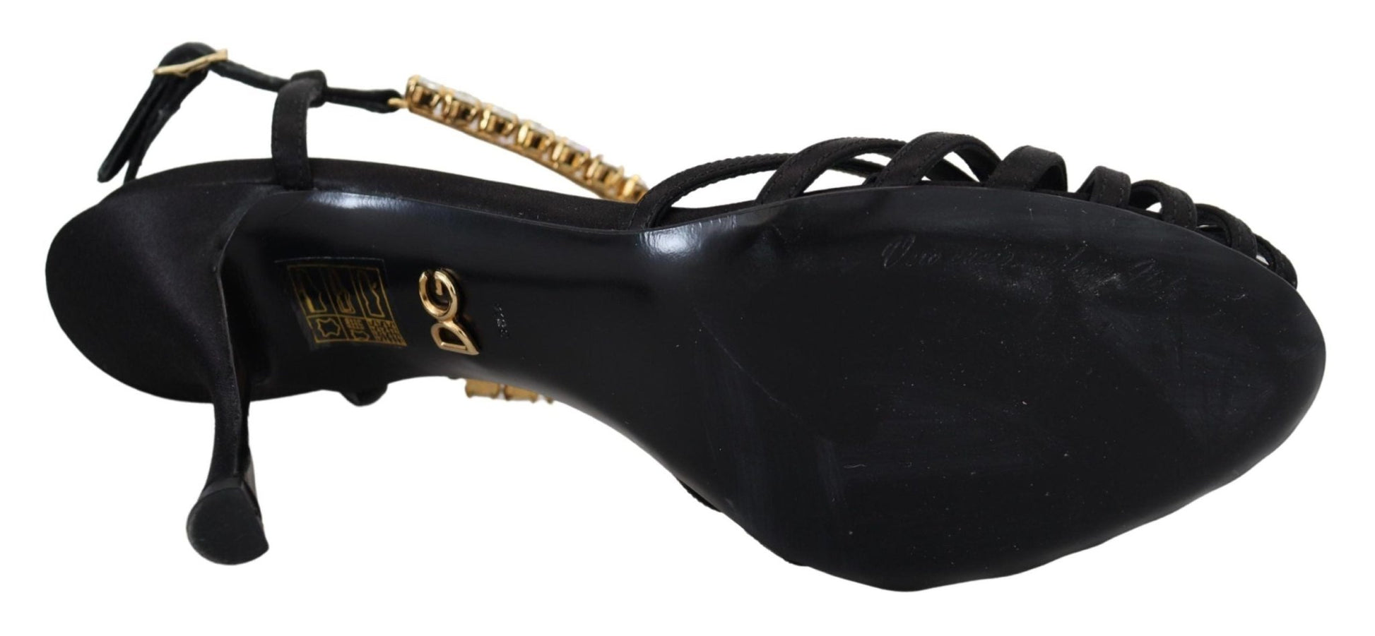 Dolce & Gabbana Black Satin Clear Crystal T - strap Sandal Shoes - SMARTMARTNZ