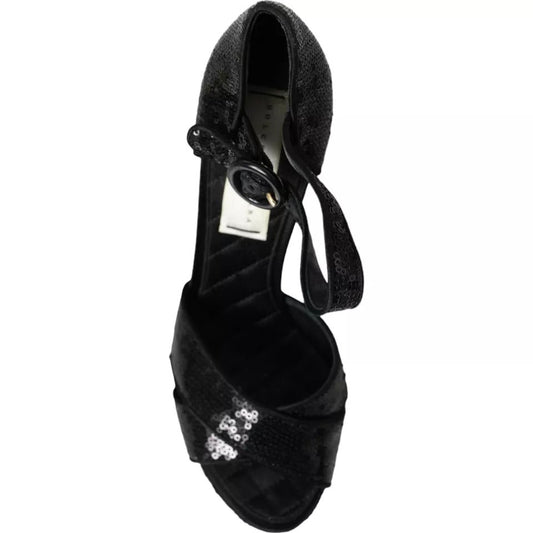 Dolce & Gabbana Black Sequin Ankle Strap Heels Sandals Shoes - SMARTMARTNZ