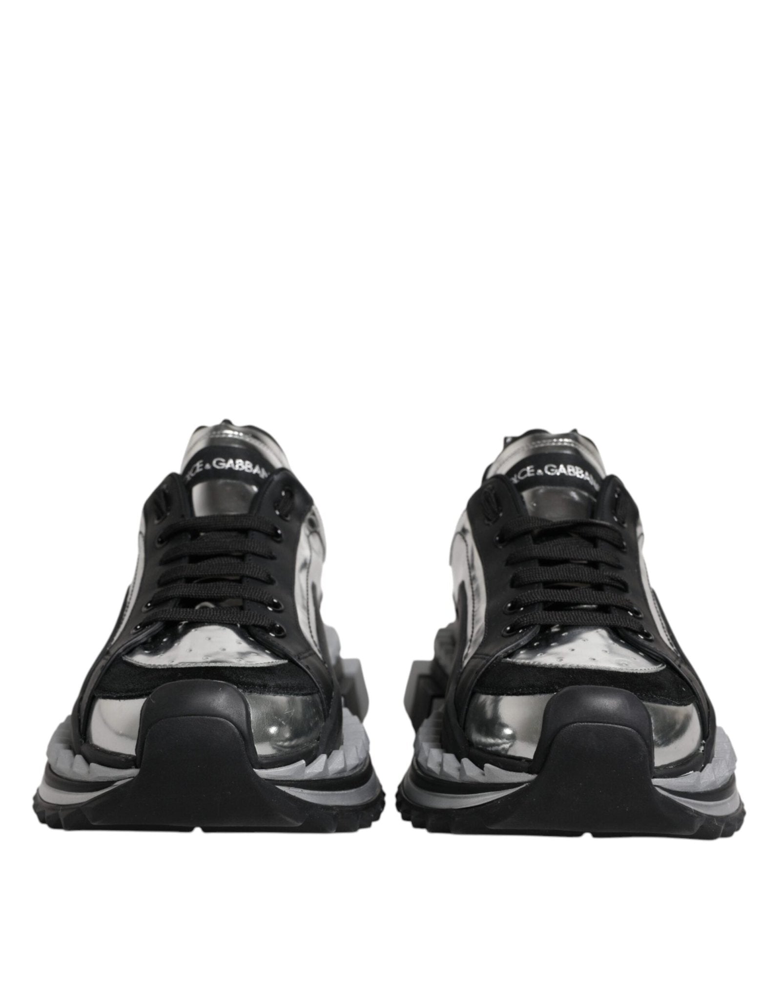 Dolce & Gabbana Black Silver SUPER KING Leather Sneaker Shoes - SMARTMARTNZ