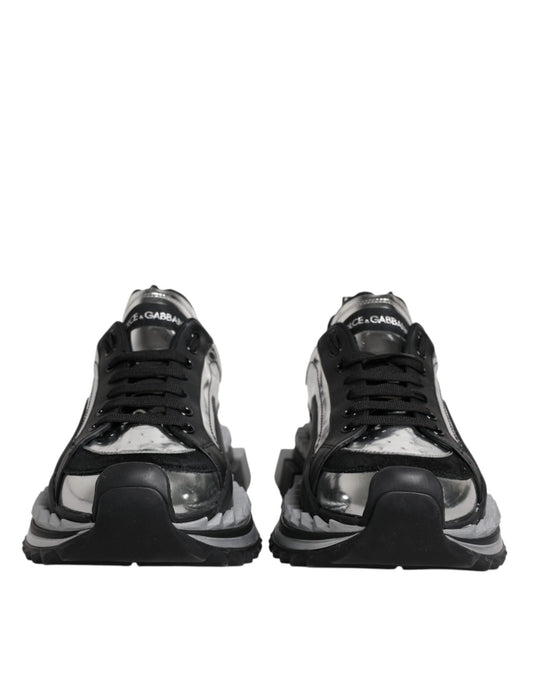 Dolce & Gabbana Black Silver SUPER KING Leather Sneaker Shoes - SMARTMARTNZ