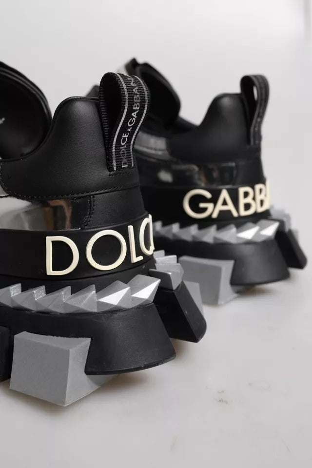 Dolce & Gabbana Black Silver SUPER KING Leather Sneaker Shoes - SMARTMARTNZ