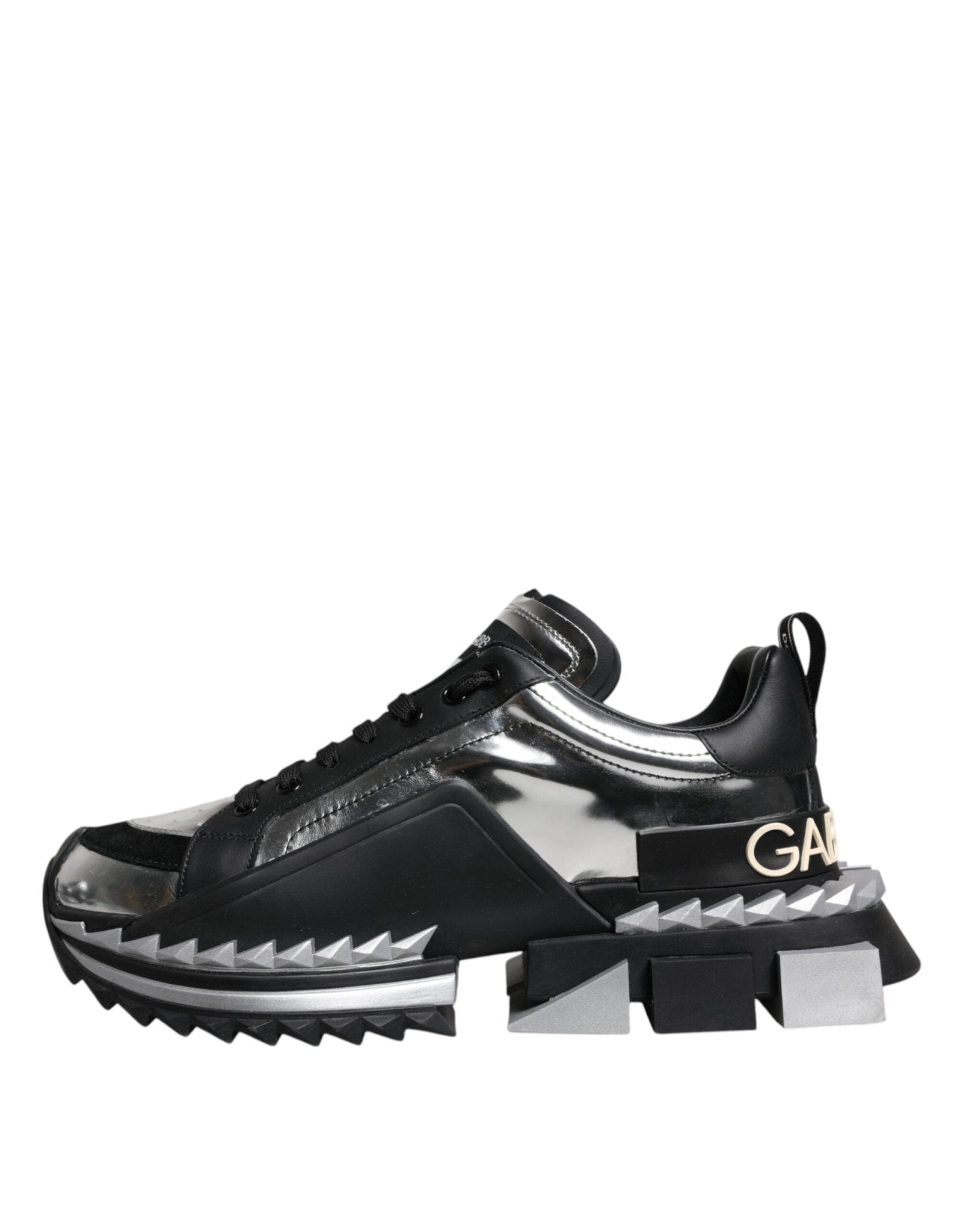 Dolce & Gabbana Black Silver SUPER KING Leather Sneaker Shoes - SMARTMARTNZ