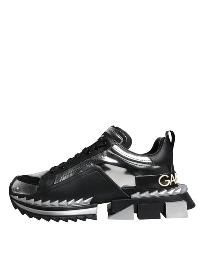 Dolce & Gabbana Black Silver SUPER KING Leather Sneaker Shoes - SMARTMARTNZ